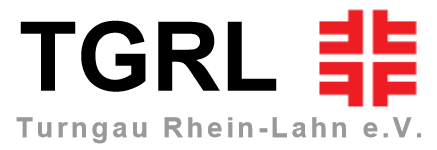 Logo des Turngaues Rhein-Lahn. Das Bild zeigt die schwarzen Großbuchstaben T G R L, rechts daneben in roten, serifenlosen Großbuchstaben die vier großen F, die das sog. Turnerkreuz bilden. Darunter befindet sich in grauen Buchstaben der Schriftzug "Turngau Rhein-Lahn e.V."